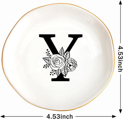 JoycuFF Initial Y Ceramic Jewelry Tray, Bridesmaid Bride Gifts, Mothers Day Christmas Anniversary Engagement Birthday Gifts for Women Couples, Trinket Dish for Rings Earrings Necklaces Bracelets Keys