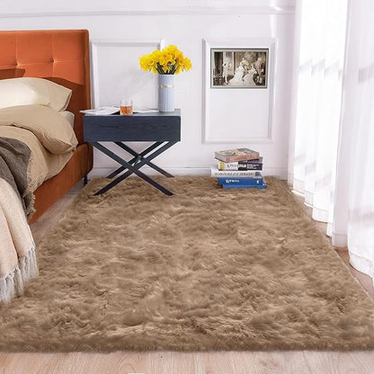 Beige 5x7 Area Rug Washable Shaggy Faux Sheepskin Fluffy Fur Rug for Bedroom Living Room Nursery Rug Teen Room Home Décor