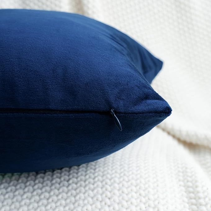 HWY 50 Navy Blue Velvet Throw Pillow Covers 20x20 Inch, Pack of 2 Soft Cozy Solid Decorative Luxury Cushion Cases for Couch Sofa Bed Living Room Bedroom