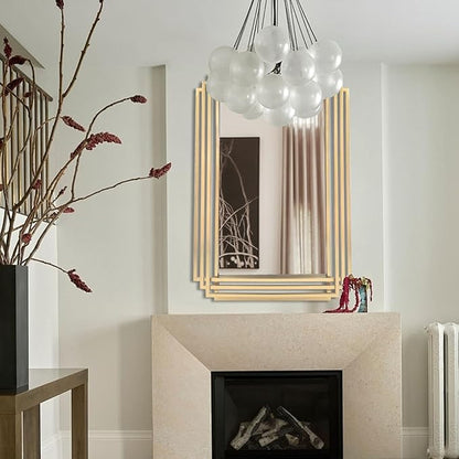 Gold Rectangle Mirror, 24"x36" Geometric Art Deco Mirror with Metal Frame, Modern Elegant Wall Mirrors for Living Room Bathroom Vanity Bedroom Entryway, Hangs Vertically or Horizontally