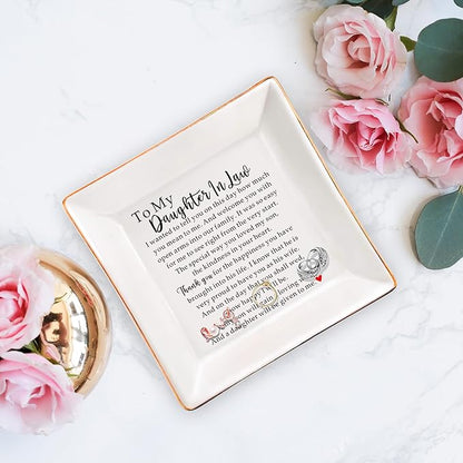 SUNBMO Ceramic Jewelry Dish - Perfect Daughter in Law Wedding or Birthday Gift from Mother in Law