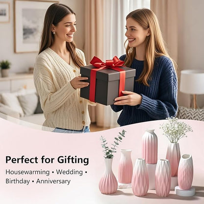BEAHOT Ceramic Bud Vases Set of 12 – Gradient Pink and White Small Vases for Centerpieces – Elegant Mini White Bud Jars for Weddings, Home Decor, and Table Display – Perfect for Flowers and Gifts