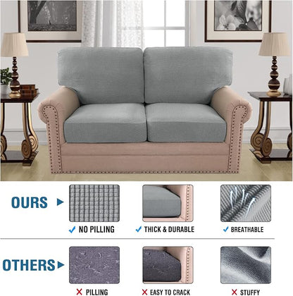 H.VERSAILTEX Multi-Pieces Loveseat Covers for 2 Cushion Couch High Stretch Couch Cushion Covers Jacquard Textured Twill Fabric(2 Seat Covers Plus 2 Back Cushion Covers, Dove)