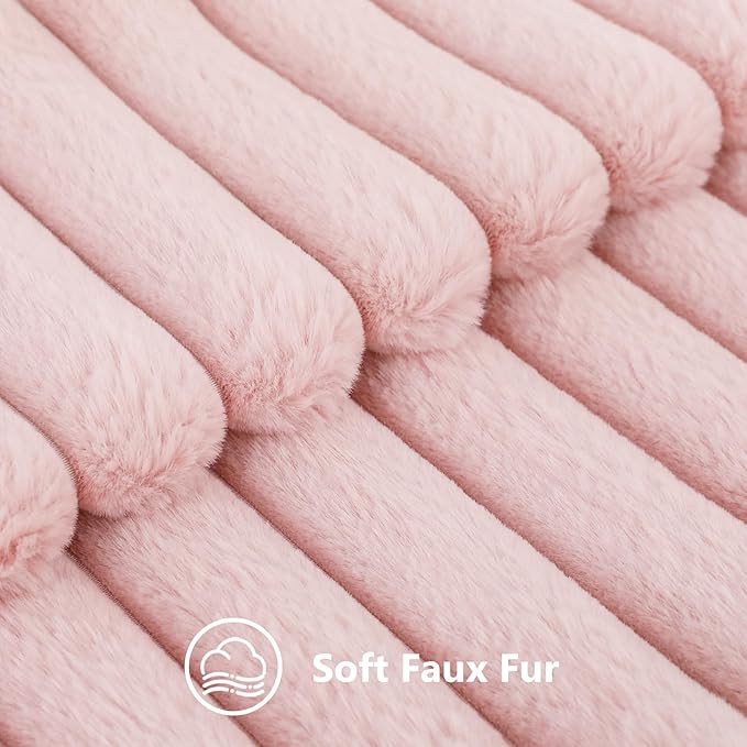 decorUhome Faux Fur Spring Throw Pillow Covers 18x18 Set of 2, Decorative Soft Plush Striped Neutral Couch Pillow Covers with Velvet Back for Sofa, Bed, Living Room Home, Pink