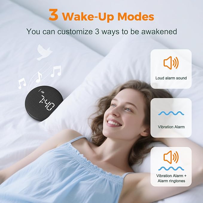Gianna Vibrating Alarm Clock for Heavy Sleepers - 110dB Loud Alarm Clock, 3 Wake Modes, Auto-Dimming, Rechargeable Battery Operated Bed Shaker for Bedroom and Travel