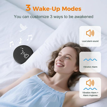 Gianna Vibrating Alarm Clock for Heavy Sleepers - 110dB Loud Alarm Clock, 3 Wake Modes, Auto-Dimming, Rechargeable Battery Operated Bed Shaker for Bedroom and Travel