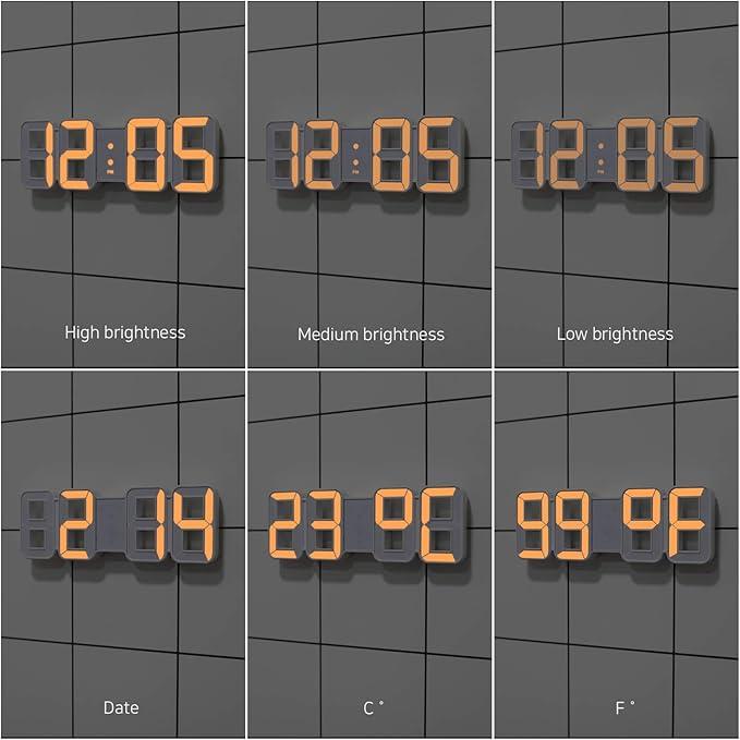 mooas 3D Pure mini Orange LED Clock, Multi-Function LED Clock (Calendar, Alarm, Temperature) (8.5" Orange Table Alarm Clock)