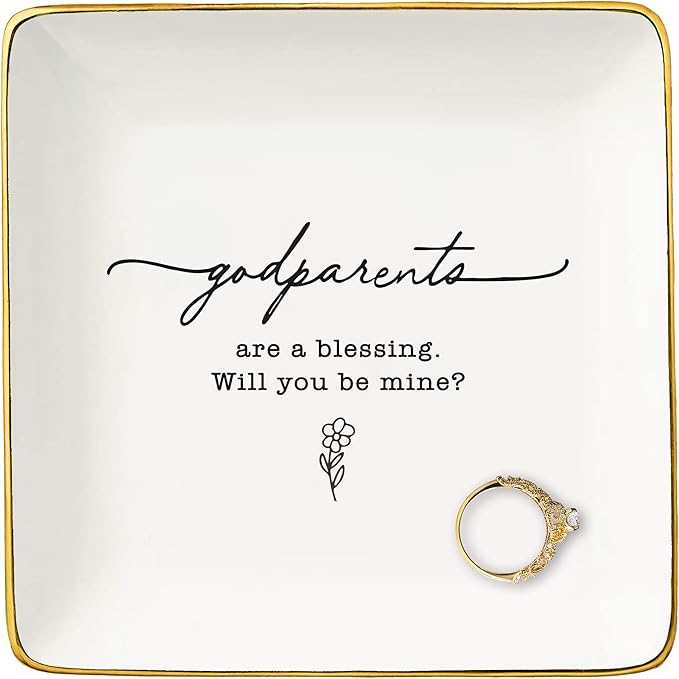 NZY Godmother Gift - Godparents Proposal & Christening Gift, Pregnancy Announcement - Jewelry Tray Trinket Holder Ring Dish