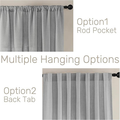 Joydeco Linen Curtains 90 Inch Length, Light Filtering Curtains for Bedroom Living Room, 52 Inches Wide Faux Linen Drapes with Back Tab & Rod Pockets (52x90 inch, Ebony Grey)