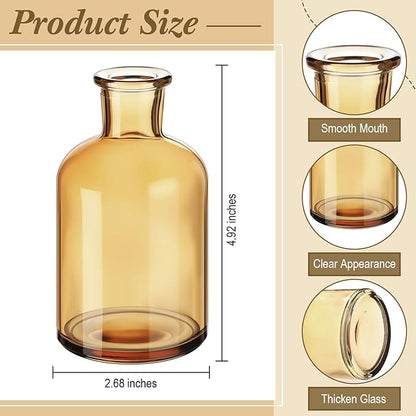 Lallisa 15 Pcs 4 Inches Small Glass Bud Vases Bulk Mini Flower Vases for Centerpieces Decorative Glass Bottles Vintage Rustic Decoration for Wedding Dining Table Home Decor (Amber)