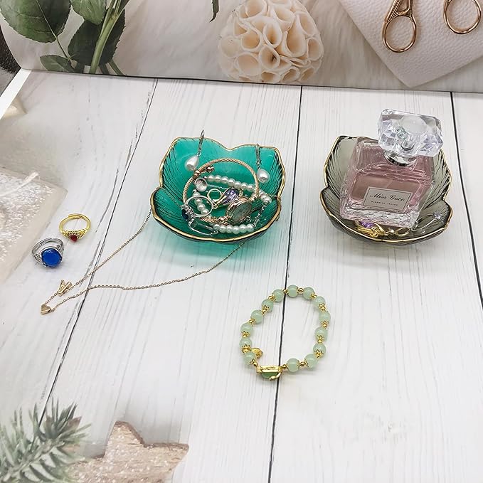 Flower Small Ring Dish Jewelry Tray, Glass Jewelry Dish for Women, Nightstand Decor Jewelry Plate Trinket Dish, Bathroom Jewelry Holder Dish, Jewelry Bowl for Rings, Earrings, Key Dish Gifts
