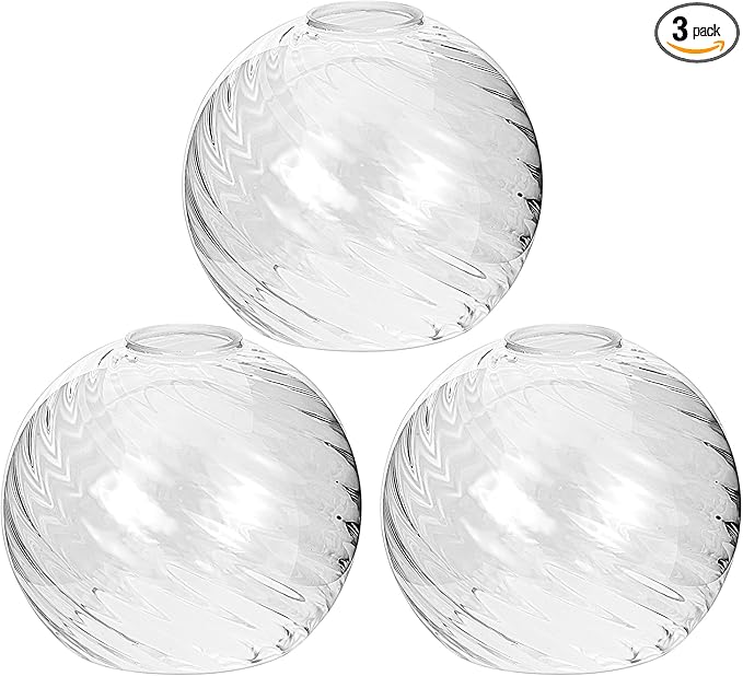 Handblown Clear Hammered Glass Globe Shade– 1.65" Fitter Opening – Replacement Lamp Shade for Pendant Lights, Chandeliers, Wall Sconces, Vanity & Ceiling Fixtures (3 Pack)