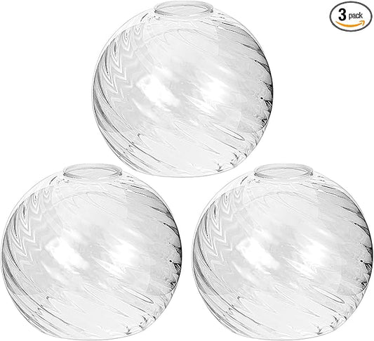 Handblown Clear Hammered Glass Globe Shade– 1.65" Fitter Opening – Replacement Lamp Shade for Pendant Lights, Chandeliers, Wall Sconces, Vanity & Ceiling Fixtures (3 Pack)