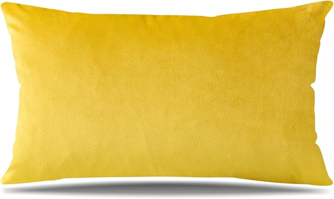 Artscope Luxury Velvet Pillow Covers Decorative Rectangle Pillowcases Soft Solid Cushion Cases for Couch Sofa Bedroom Car Decor 12x20 Inch Golden Yellow