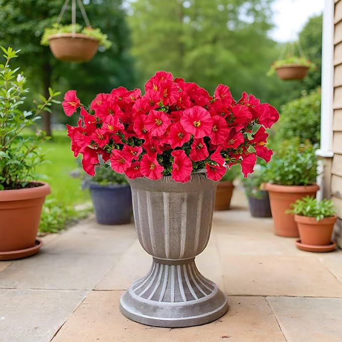 Artificial Silk Flowers for Outdoor Decoration,12 Bundles Faux Flowers Colorful Morning Glory with Eucalyptus Fake Plants Greenery UV Resistant for Outside Front Door Planter Porch Patio Yard