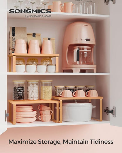 SONGMICS Cabinet Organizer Shelf, Set of 3 Kitchen Counter Shelves, Kitchen Storage, Spice Rack, Stackable, Expandable, Apricot UKCS220Y01V1