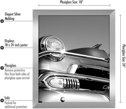 Americanflat 18x24 Poster Frame with Polished Plexiglass - Silver Picture Frame - Wide Photo Frames Made of Engineered Wood for Vertical or Horizontal Wall Display - Epic Collection - Silver