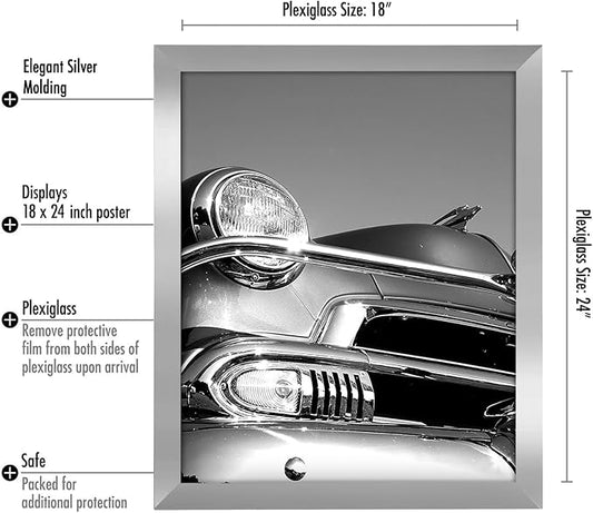 Americanflat 18x24 Poster Frame with Polished Plexiglass - Silver Picture Frame - Wide Photo Frames Made of Engineered Wood for Vertical or Horizontal Wall Display - Epic Collection - Silver
