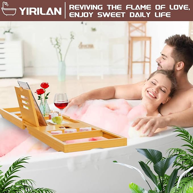 Original Wood Color Foldable Bamboo Bathtub Caddy, Bathtub Tray, Can Place Wine Glasses, Books, Mobile Phones Multifunctional Bath Tub, Suitable for Gifts in Various Festivals