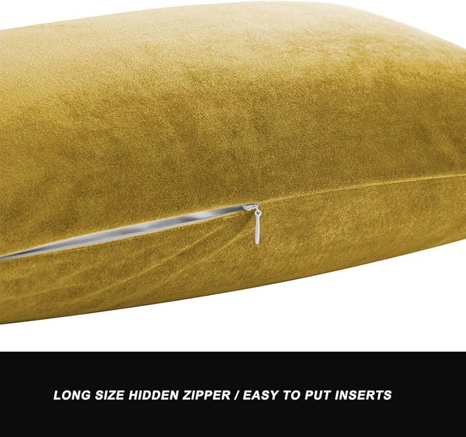 GIGIZAZA Yellow Velvet 20x12 Lumbar Decorative Throw Pillow Covers for Sofa Bed 2 Pack Soft Cushion Cover