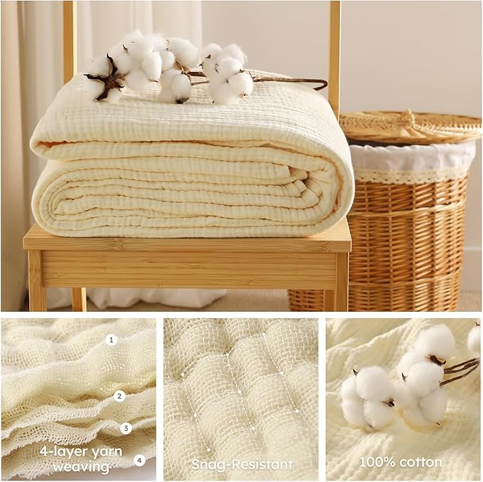 100% Cotton Muslin Blanket Twin XL Size 66" x 90" for Bed Couch Summer Gauze Blanket for Adults Lightweight and Breathable Apricot
