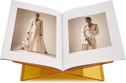 Honygebia Gold Acrylic Book Stands - Cross Frame Acrylic Book Holder, Open Bookstand for Display and Reading, Suitable for Art, Bible, Cookbook, Easel, Magazine, Textbooks 12.5" x 9.5" x 5.5"