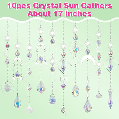 Crystal Suncatcher, 10 Pcs Colorful Sun Catchers Indoor Window Hanging Crystals Ornaments for Home Outdoor Garden Ceiling Balcony Room Christmas Party Wedding Decorations Prism Rainbow Maker