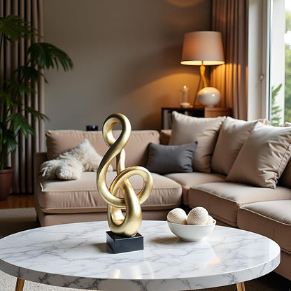 16" Modern Abstract Ribbon Decorative Sculpture, Knot Sculptures,Home Decor,Coffee Table Statues,Dining Living Room Desk Decor,Golden