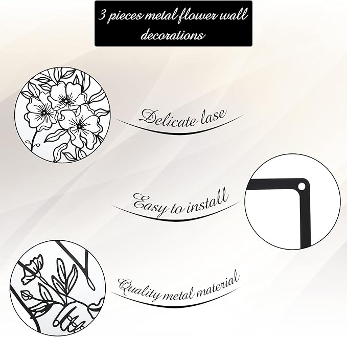 CHENGU 3 Pieces Metal Minimalist Abstract Woman Wall Art Line Drawing Wall Art Decor Single Line Female Home Hanging for Kitchen Bathroom Living Room