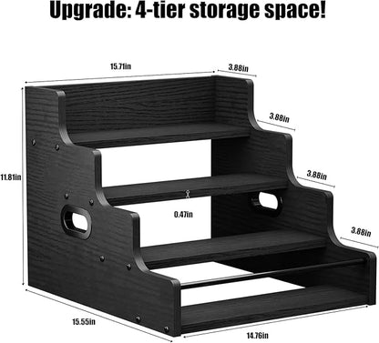 KLM Liquor Bottle Display Shelf, Coffee Syrup Rack Organizer, 4 Step Countertop Liquor Wine Rack, mini bar,liquor cabinet, Home Retro Bar Shelf Stand for Liquor Whiskey, (Black)