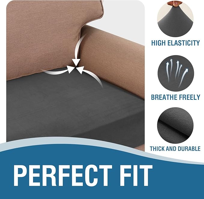 H.VERSAILTEX Fleece Couch Cushion Covers Stretch Couch Covers for 3 Cushion Couch Sofa Thick and Soft Couch Covers Washable (3 Seater Cushion Cover, Grey)