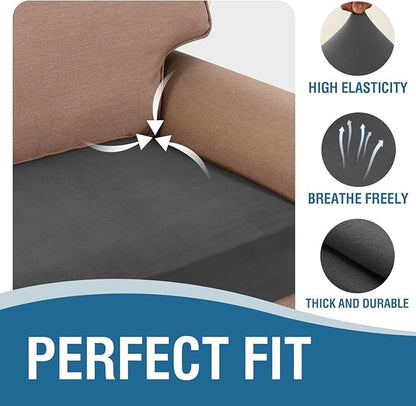 H.VERSAILTEX Fleece Couch Cushion Covers Stretch Chair Covers for Living Room Armchair Sectional Couch Covers Comfortable and Durable Fabric(1 Seater Cushion Cover, Grey)
