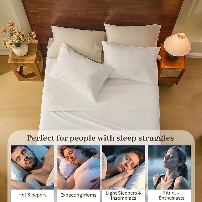 MEISHANG 100% French Pure Linen Sheets King Size - Bed Sheets 4 Piece Sets, Soft Durable Flax Linen, Anti-Tear Breathable Oeko-Tex Certified with 16" Deep Pocket (White)
