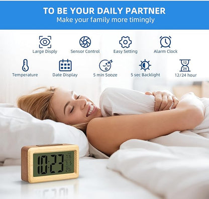 everwood Wooden Digital Battery Operated Alarm Clocks for Bedrooms, Beside, Table, Desk