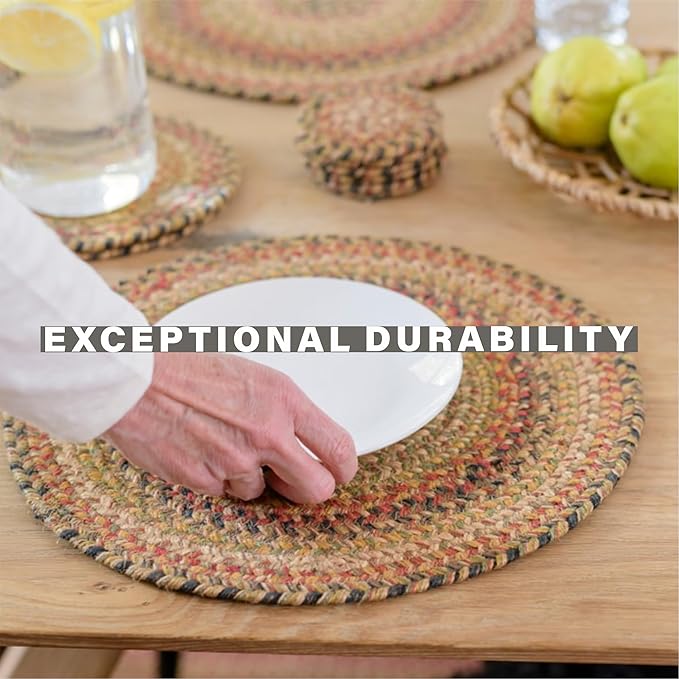 Homespice Kingston Jute Braided Short Table Runner, Warm Country Decor, Set of 2, Multicolor Rectangle 8x28 - Rich Colors, Easy to Clean, Durable and Protects Furniture