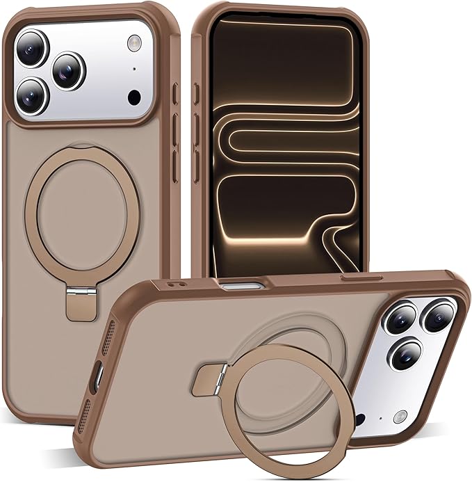 Compatible with iPhone 17 Pro Max Case with Invisible Magnetic O-Ring Stand Military-Grade Translucent Case for iPhone 17 ProMax 6.9" [Compatible with Mag-Safe][Great Grip Feeling],Desert Brown