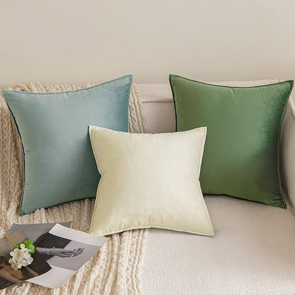 MIULEE Moss Green Decorative Velvet Throw Pillow Covers Soft Pillow Covers Soild Square Eruo Sham Cushion Case for Sofa Bedroom 24x24 Inch 60x60 cm
