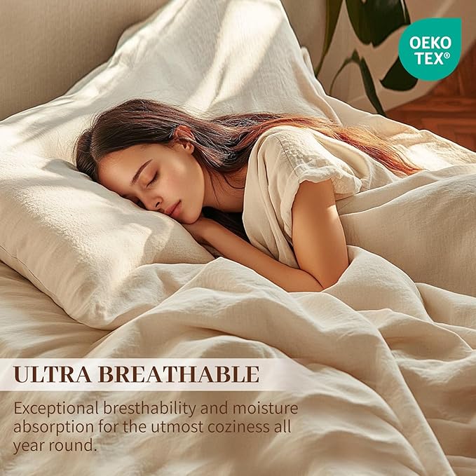 MEISHANG 100% French Pure Linen Sheets King Size - Bed Sheets 4 Piece Sets, Soft Durable Flax Linen, Anti-Tear Breathable Oeko-Tex Certified with 16" Deep Pocket (Silver Grey)