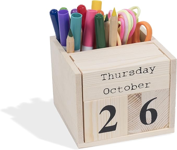 brightmaison BGT Dexo Desk Organizer, Pen Holder & Desk Calendar, DIY Projects Unfinished Wood, Natural