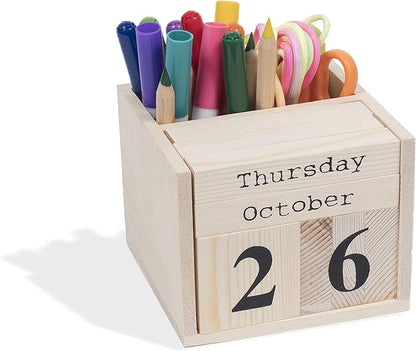 brightmaison BGT Dexo Desk Organizer, Pen Holder & Desk Calendar, DIY Projects Unfinished Wood, Natural