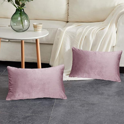 GIGIZAZA Decorative Small Lumbar Pillow Covers,Set of 2 Cushion Covers Velvet Sweet Lilac Pillows,Sofa Throw 12x20 Pillow Covers