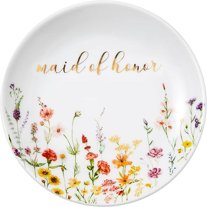 Crisky Jewelry Ring Dish for Maid of Honor Gifts from the Bride, Personalized Bridesmaid Proposal Gifts Idea Trinket Tray