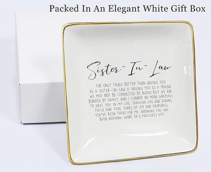 NZY Mother's Day,Birthday,Valentine's Date,Thanksgiving,Christmas Gifts for Bouns Sister,Sis in Law,Jewelry Tray Ring Dish Trinket Holder,the Only Thing Better Than Having You as A Sister-in-Law