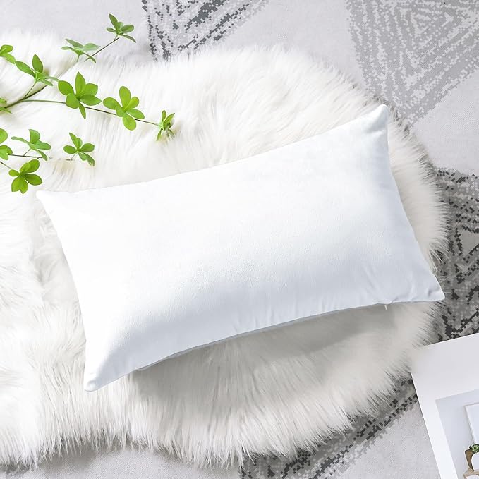 Artscope Luxury Velvet Pillow Covers Decorative Rectangle Pillowcases Soft Solid Cushion Cases for Couch Sofa Bedroom Car Decor 16x24 Inch White