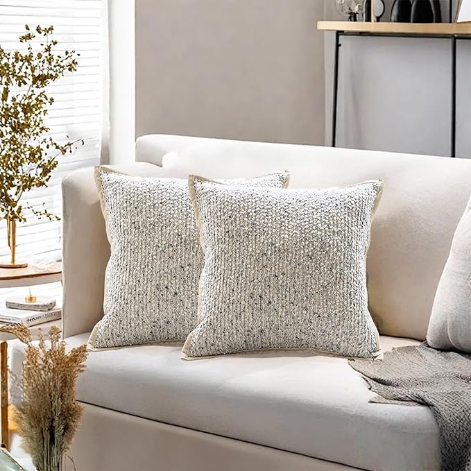 Emvency Blue Textured Boucle Throw Pillow Covers 18x18 Inches Set of 2, Boho Farmhouse Striped Chic Modern Art Square Decorative Couch Pillowcases for Home Decor Bedroom Sofa Living Room