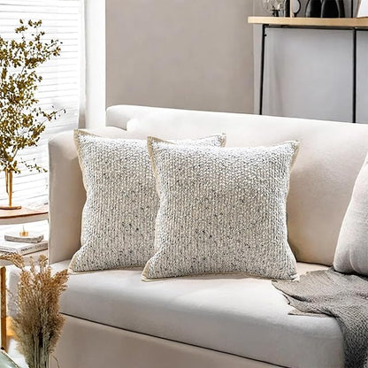 Emvency Blue Textured Boucle Throw Pillow Covers 18x18 Inches Set of 2, Boho Farmhouse Striped Chic Modern Art Square Decorative Couch Pillowcases for Home Decor Bedroom Sofa Living Room
