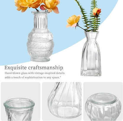 Glass Bud Vases Set of 32 - Assorted Small Mini Glass Vases for Flowers, Crystal Vintage Vase Set, Bulk Centerpieces for Table Décor, Wedding, Home and Events (Clear, 32 Pcs)