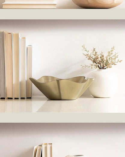 Kate and Laurel Flutte Scalloped Decorative Metal Serving Bowl, 10 x 10 x 3, Antique Brass, Modern Wavy Fruit Bowl for Kitchen Counter or Use as Tabletop Storage for an Entryway Table