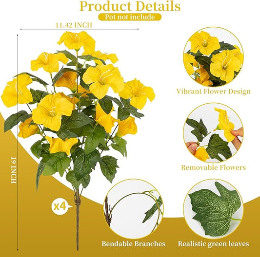 19 Inch Artificial Flowers for Outdoor Indoor Garden Home Decoration,Faux Flower for Home Office Garden Patio Balcony 4 Bundles (Yellow)