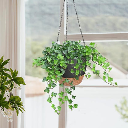 10/9/8 Inch Hanging Planter for Indoor Outdoor Plants, 3 Pack Self-Watering Hanging Pot with Drainage Holes Hanging Planter Baskets Plant Pots with Removable Tray (Black+Brown)